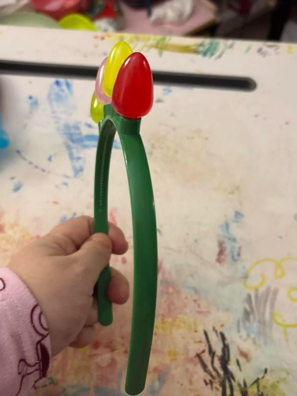 Green Kids Headband with Pink, Yellow and Red Light-Bulb Accents